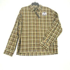 Edgar + Ash 90's Fit Plaid Men's M Brown Tan Button Down Relaxed Long Sleeve NWT